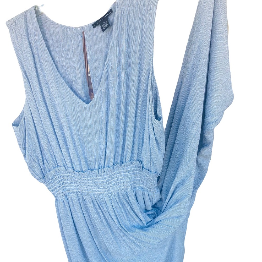 Grace Elements Women’s Silver Blue Pencil Stripe Sleeveless Jumpsuit Size XL - Picture 10 of 16